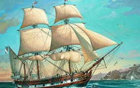 This picture is the HMS Beagle, which was the ship Darwin took to visit the Galapagos Islands.